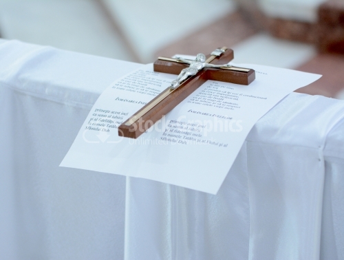 A cross in the Catholic church and a vows under it