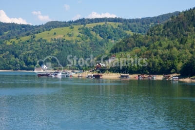 Artificial lake with small houses