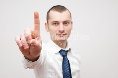 Businessman Gesturing Pointing on White