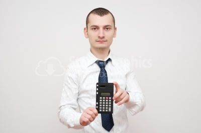 Businessman Using a Large Calculator