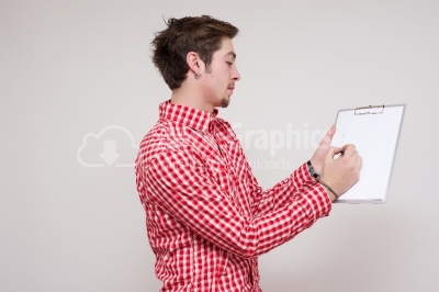 Businessman writing a business plan to get success