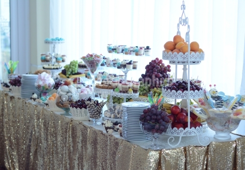 Candy bar. Table with sweets, candies, dessert. Candy bar