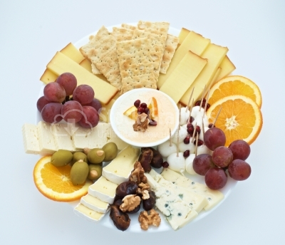Cheese plate Assortment of various types of cheese  view from th