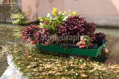 Flower boat floating in water