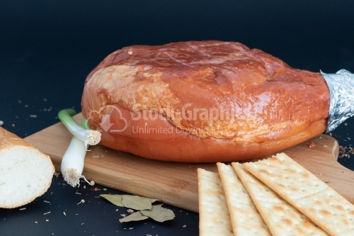 Food with ham, onion and bread
