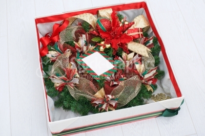 Gift box with christmas wreath inside