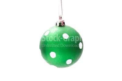 Green Christmas Baubles with white dots on a white background