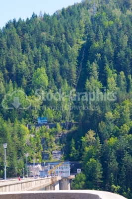 Landscape in Romania with Bicaz lake and viaduct