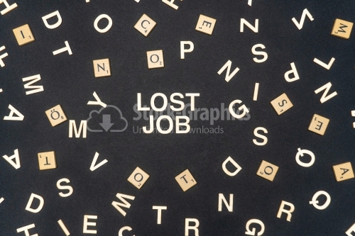 LOST JOB word written on dark paper background. LOST JOB text for your concepts