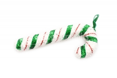 Mint hard candy cane striped in Christmas colours isolated 
