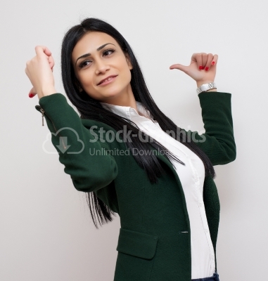 Modern business woman showing thumbs down