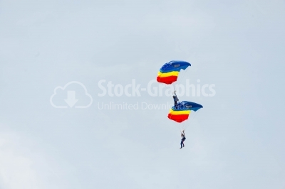 Romanian skydivers perform demonstrations of flying