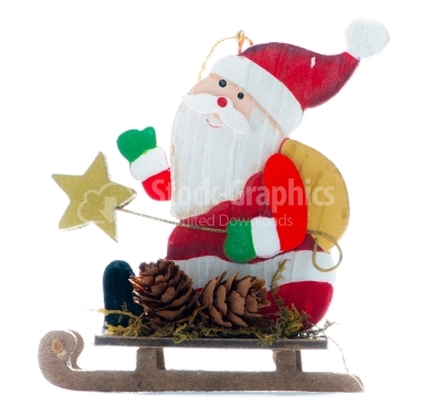 Santa claus on sleigh with star in hand