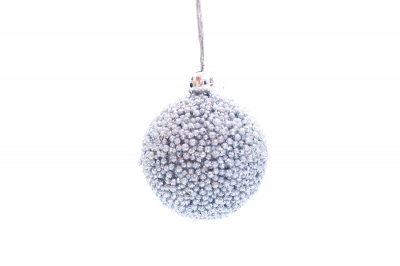 Silver Xmas Baubles on a white background