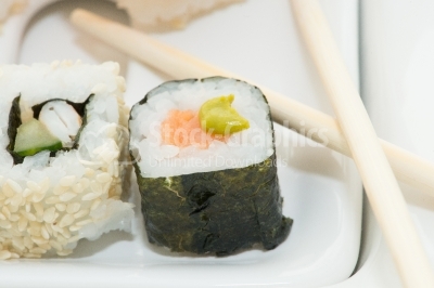 Sushi roll with wasabi souce