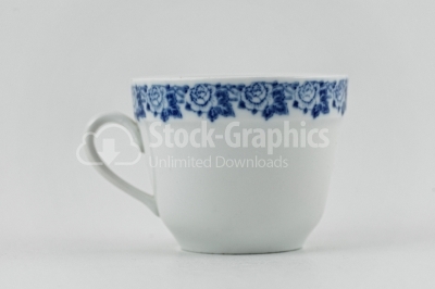 White mug with blue flowers