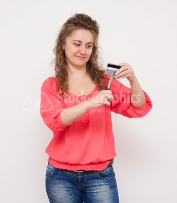 Woman Free From Debt Attractive  Cutting Up Her Credit Card
