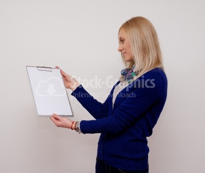 Woman looking at a presentation