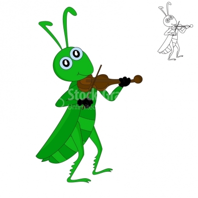 Cartoon of grasshopper playing violin - Illustration