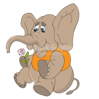 Cute  Elephant with a floweron his hand
