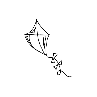 Kite Doodle Black and White Vector Clipart