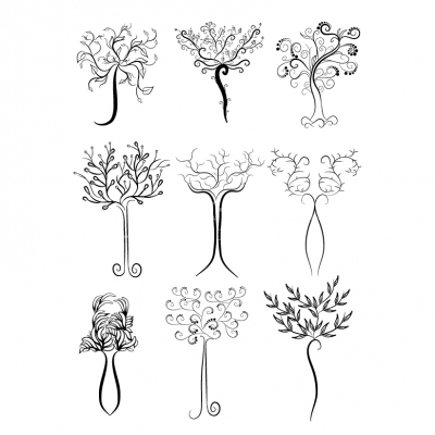 Set of trees design floral elements