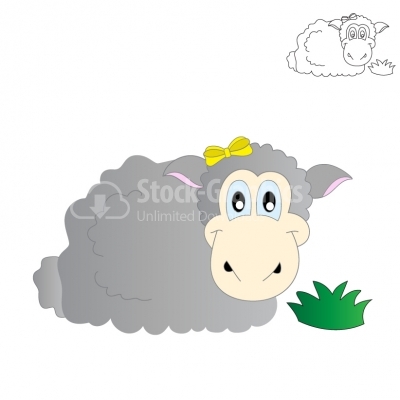 Sheep eating grass - Illustration