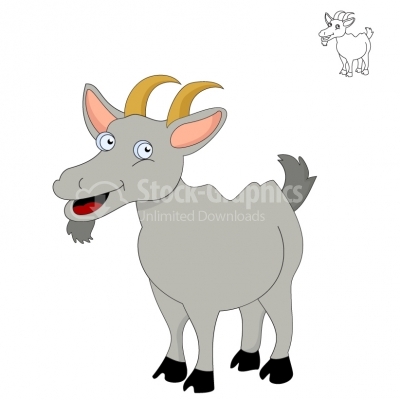 Vector image of grey cartoon funny goat