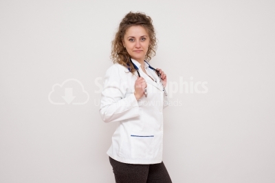  Beautiful curly hair female doctor 