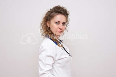  Beautiful curly hair female doctor 