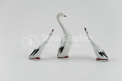 3 gooses porcelain figurine on white
