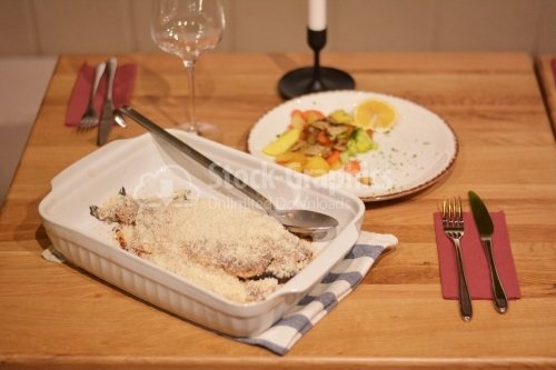 Baked trout in salt crust and steamed vegetables.