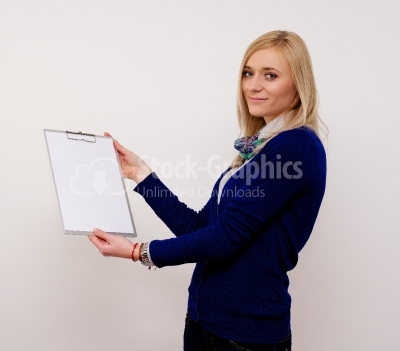 Beautiful Business Woman Holding Clipboard