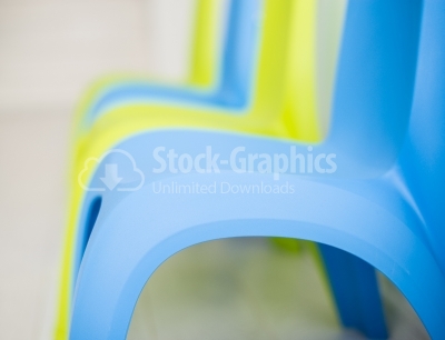 Blue plastic chair close up