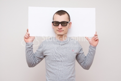 Boy with the blank banner