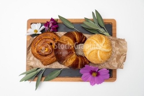 Bread composition on a cooking board