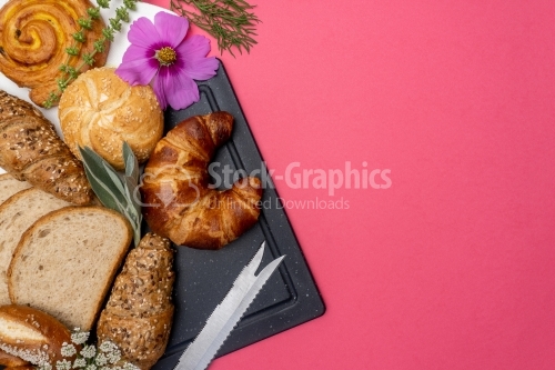 Bread products from wheat and rye flour isolated on white backgr