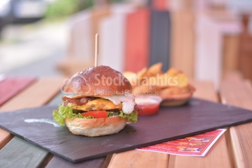 Burger menu on the black slate signboard