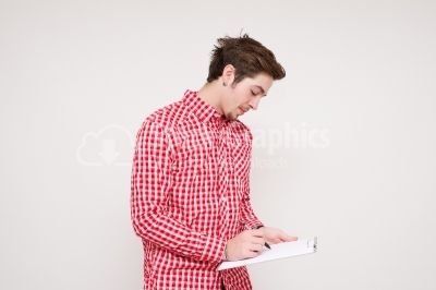 Businessman writing a business plan to get success