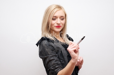 Businesswoman Writing On Visual Screen - Stock Image