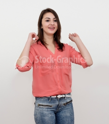 Casual young woman happy - isolated over a white background