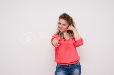 Cheerful woman gesturing 