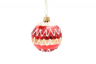 Christmas ball hanging on ribbon isolated on white