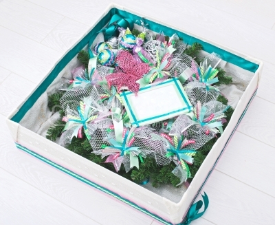 Christmas wreath inside gift box