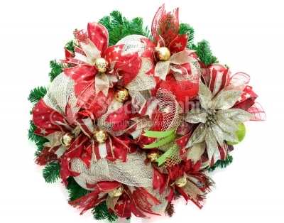 Christmas wreath with yellow bauble decorations