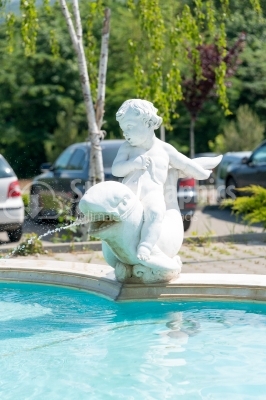 Close-up of a marble statue of an angel