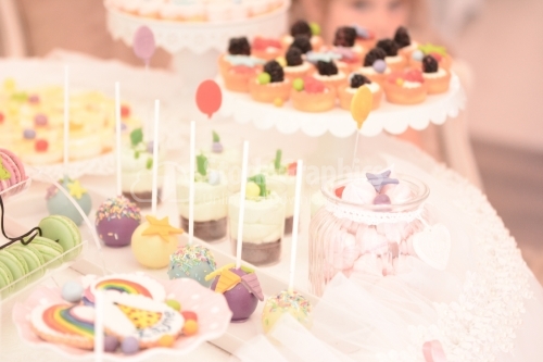Colorful fondant on the stick and variety cake