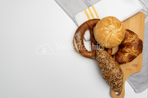 Compositions with bread on white background