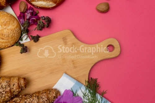 Cooking board with bread around it