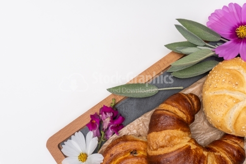 Cooking board with breads on top